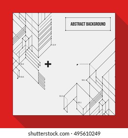 Square text background with abstract geometric shapes.
