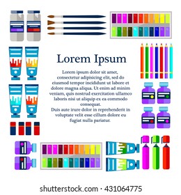 Square text border made of painter artist tools.