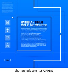 Square text frame template in blueprint style. EPS10