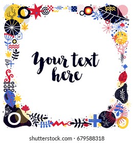 Square text frame template with floral and abstract elements on white background. Useful for prints, posters, banners and advertising.