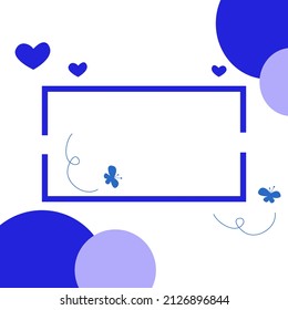square for text with hearts, blue and purple circles