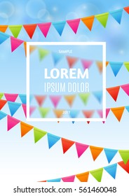 Square text place on festive background with colorful flag decoration.
Blur frosted glass effect and white border. Smartly layered, masks used, all elements can be used separately. 