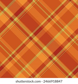Quadratische Textil-Tartan-Textur, Rabatt-Plaid-Vektorgrafik nahtlos. Jersey Check Muster Hintergrund Stoff in orange und rot Farbe.