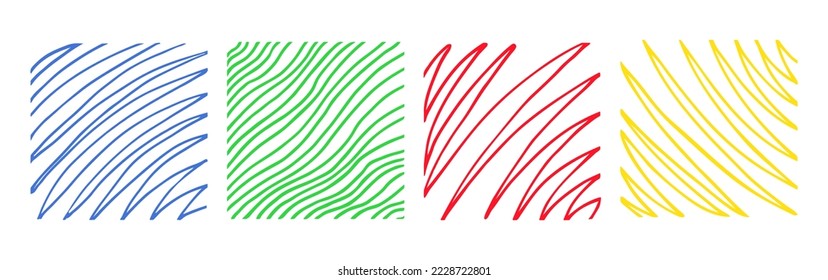 Bloques de textura cuadrada de líneas onduladas o zigzag dibujadas a mano. Elemento de diseño de fondo