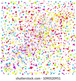 Square texture with colored elements on white. Festive background with confetti. Pattern from glitters. Print for banners, posters, t-shirts and textiles. Greeting cards