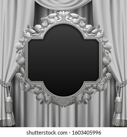 Fondo de teatro cuadrado. Cartel, plantilla. Cortina blanca. Afiche artístico. Ilustración del vector