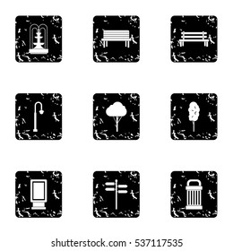 Square thing icons set. Grunge illustration of 9 square thing vector icons for web