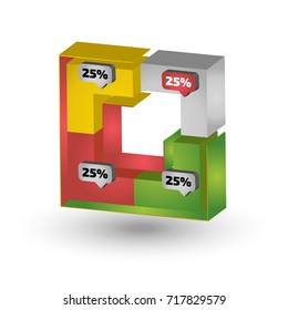 Square three dimensional chart for infographic