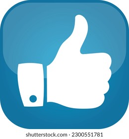 square thumbs up icon on blue metal button
