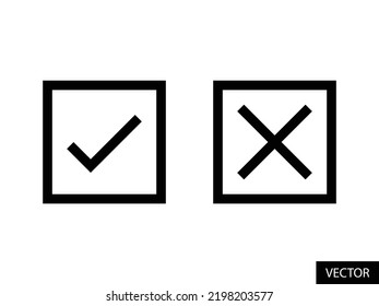 Square tick and cross check marks, Checkmark, Checkbox, Tick and Cross mark in box vector icons in line style design for website, app, UI, isolated on white background. Editable stroke. Vector file.