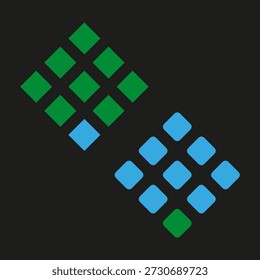 Mosaico de azulejo cuadrado. Vector azul verde. Disposición geométrica de la rejilla. Área de superficie de fondo negro sólido. EPS 10.