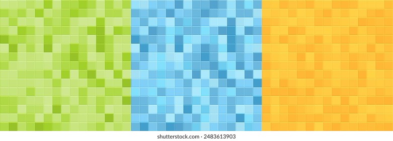 Square Tile Mosaic Pattern Design. Geometric Pixel Mosaic. Kitchen, Bathroom or Pool Tiles Backdrop. Vector Illustration