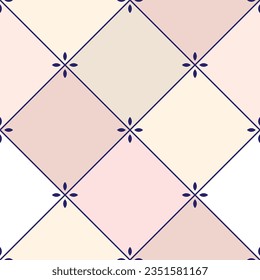 Square tile pattern with traditional motif pink yellow beige blue seamless background. fabric design textile swatch ladies dress, man shirt allover print
