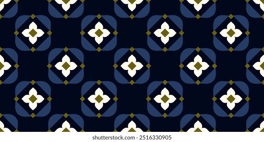 Square tiles floral pattern stylish diamond shapes repeating texture. Perfect for modern textile design, digital backgrounds, minimalist wallpaper. Textile swatch easy to recolor for various projects.