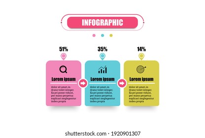Square timeline 3 points banner elements and numbers. Business concept infographic circle timeline design for presentation with 3 steps. Presentation business infographic template with three options.