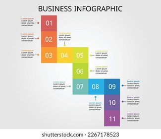 quadratische Zeitstrahl-Diagramm-Vorlage für Infografiken für die Präsentation für 11 Elemente