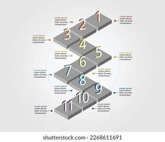 plantilla de gráfico de línea de tiempo cuadrado para infografía para presentación de 11 elementos