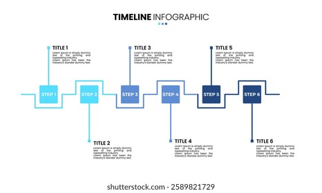 Square timeline infographic 6 options, step, sequence. Six stage infographic template for business presentations