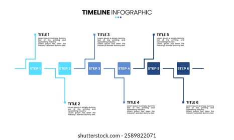 Square timeline infographic 6 options, step, sequence. Six stage infographic template for business presentations