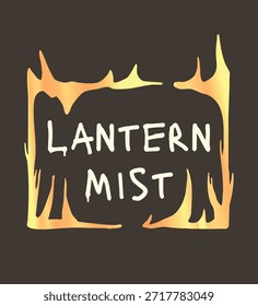 Cartão de título quadrado com letras Lantern Mist centrado dentro de chamas amarelas estilizadas em um fundo de carvão vegetal.