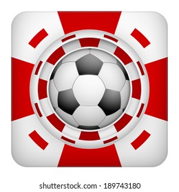 Square tote symbol red casino chips of sports betting with soccer ball. Bright bookmaker icon of gambling excitement. Vector Illustration.