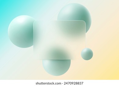 Square transparent banner with 3D mint colored balls