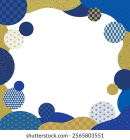 Square transparent frame banner with blue Japanese pattern and cloud shape