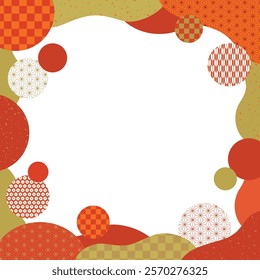 Square transparent frame banner with orange Japanese pattern and cloud shape