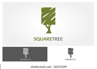 Square Tree Vector Logo Template. The green tree square vector logo design
