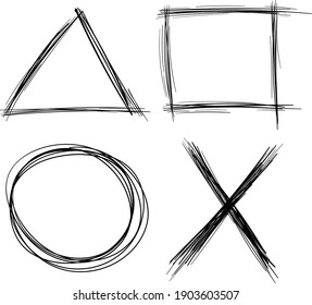 Square Triangle Circle Cross. Shapes Vector. Hand Drawn.
