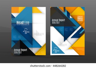 Diseño cuadrado y triangular. Plantilla de impresión comercial geométrica A4 colorida. Portada de folletos o informes anuales, disposición del volante de actividades vectoriales, afiche abstracto geométrico, ilustración de identidad