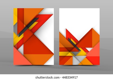 Diseño cuadrado y triangular. Plantilla de impresión comercial geométrica A4 colorida. Portada de folletos o informes anuales, disposición del volante de actividades vectoriales, afiche abstracto geométrico, ilustración de identidad