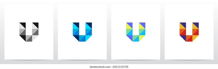 Square Triangle Geometric Colorful Mosaic Letter Logo Design U