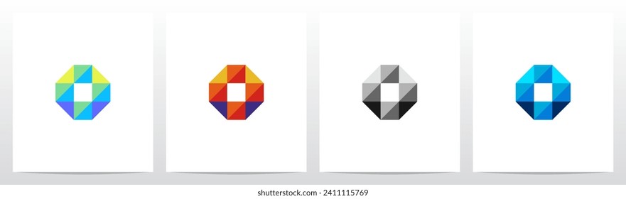 Square Triangle Geometric Colorful Mosaic Letter Logo Design O