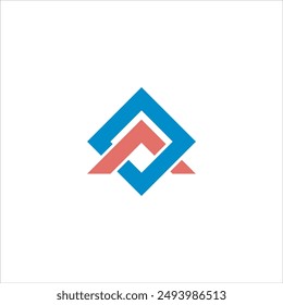 El logotipo cuadrado y triangular es azul y rojo y tiene un fondo blanco