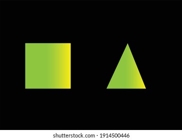 Square and triangle shape with green lime gradient color fill on black background