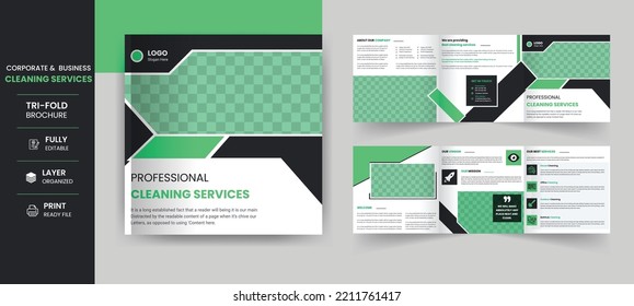 Square Trifold Brochure For Cleaning Services, Residential Or Commercial Cleaning Company Brochure