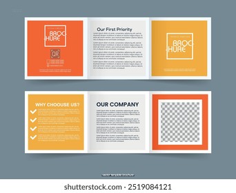 Square Tri-fold Brochure Mockup. Flyer and Leaflet, Cards Landing. Vector illustration