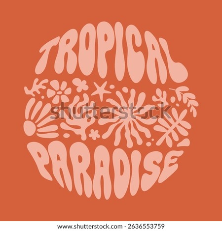 Square tropical poster. Hand drawn corals, seaweed, shells with text Tropical Paradise. Vector summer print
