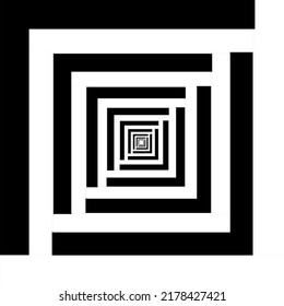 square tunnel background.illusory square pattern.Dimensional geometric square frame background.central illusion.Black and white square tunnel vector Abstract background.Tunnel illustration.