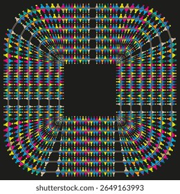 Square tunnel pattern. Gridded abstract background. Geometric optical illusion. Vector tech design.