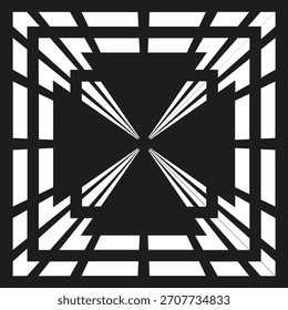 Perspectiva de túnel quadrado. Linhas radiais abstratas. Projeto de profundidade geométrica. Ilustração mínima do vetor.