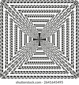 Square tunnel perspective. Geometric depth illusion. Vector corridor design. Abstract spatial framework.