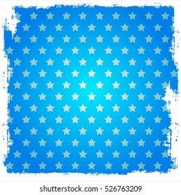 Square turquoise background with torn edges and stars. Grunge backdrop.