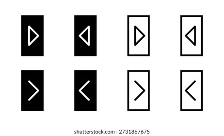 Square UI UX Arrow Icons Set for Up Down Left Right Navigation Cursor in Black and White