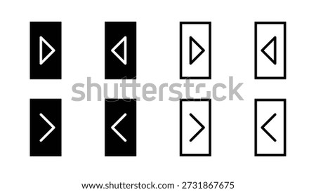 Square UI UX Arrow Icons Set for Up Down Left Right Navigation Cursor in Black and White