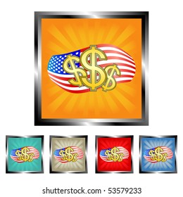 Square USA flag and dollar signs vector buttons