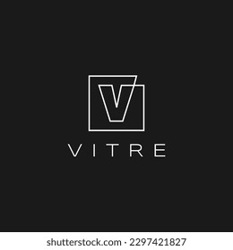 Square V Letter Initial Lettermark Continuous Line White Outline on Black Logo Vector Icon Illustration
