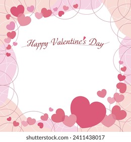 Square Valentine banner frame with pink hearts and line circles