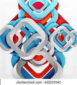 Square vector background, 3d style overlapping geometric shapes with shadows on light backdrop